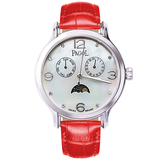 PAGOL PA7001 Luxury Mother of Pearl Dial Quartz Wrist Watch for Women Red/Silver