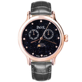 PAGOL PA7002 Women's Starry Sky Sun Moon Phase Quartz Watch Black/Rose Gold-tone